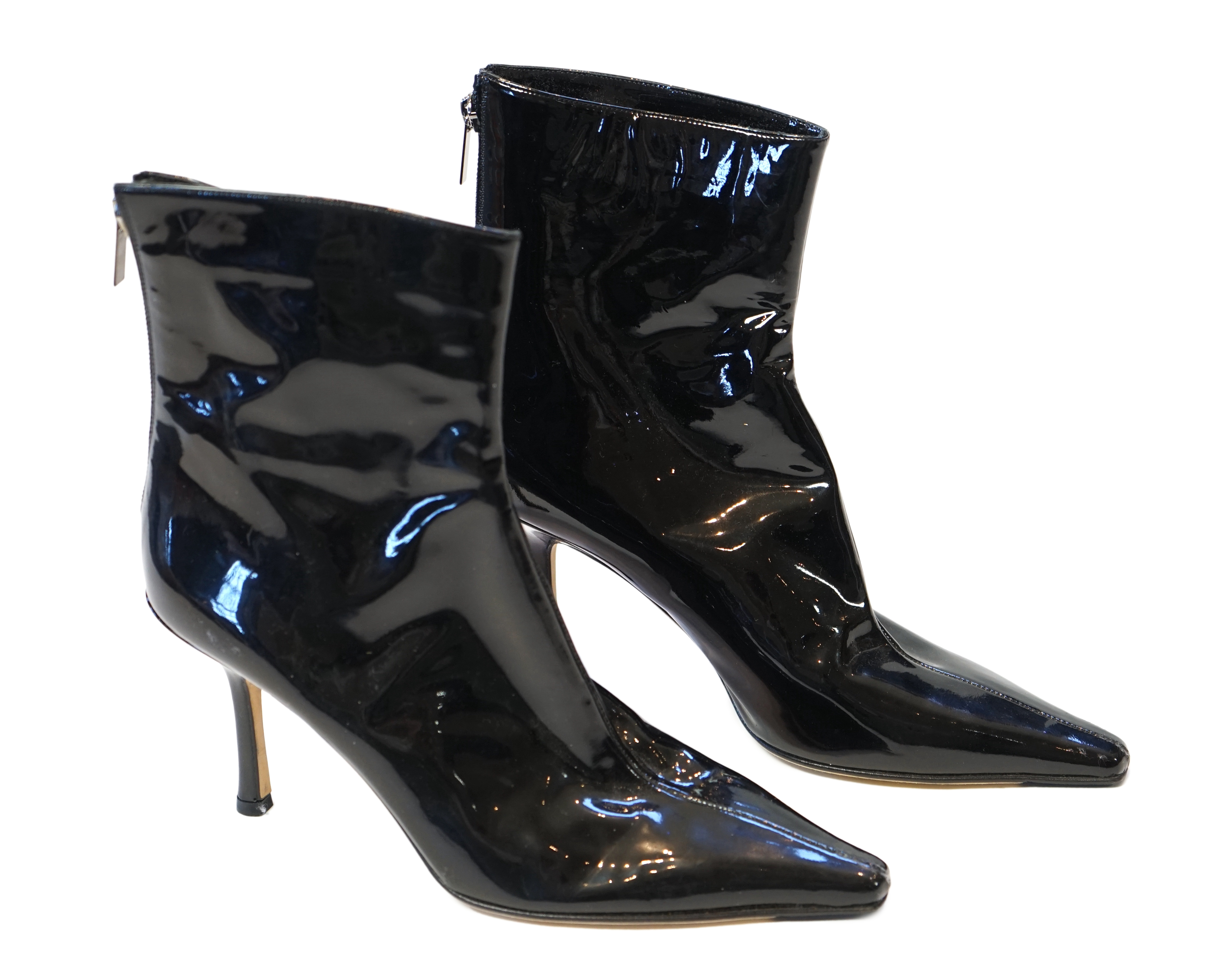 Two pairs of Jimmy Choo black leather heeled lady's boots, size EU 39